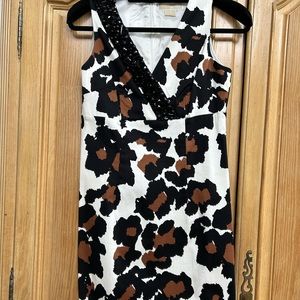 Michael Kors Size 4 Animal Print Dress with Black Beaded Neckline